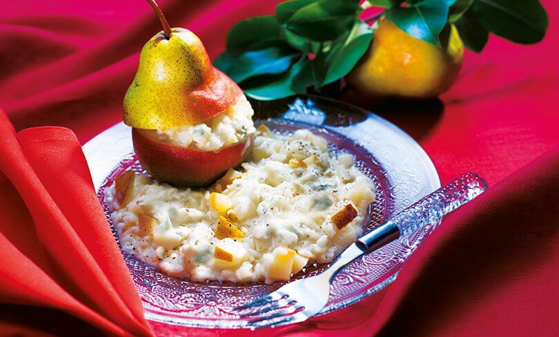 Gorgonzola med päron och ris